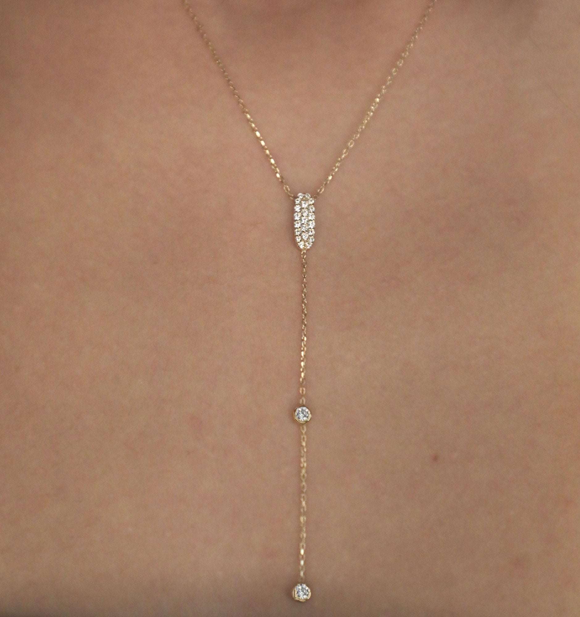 Glitrende glitrende lariat 18k rose Guld Halskæde m. Diamanter
