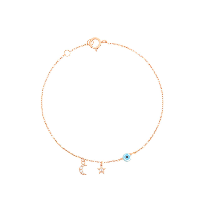 Star Evil Eye Half Moon 18k Rose Gold Armband W. Diamanten