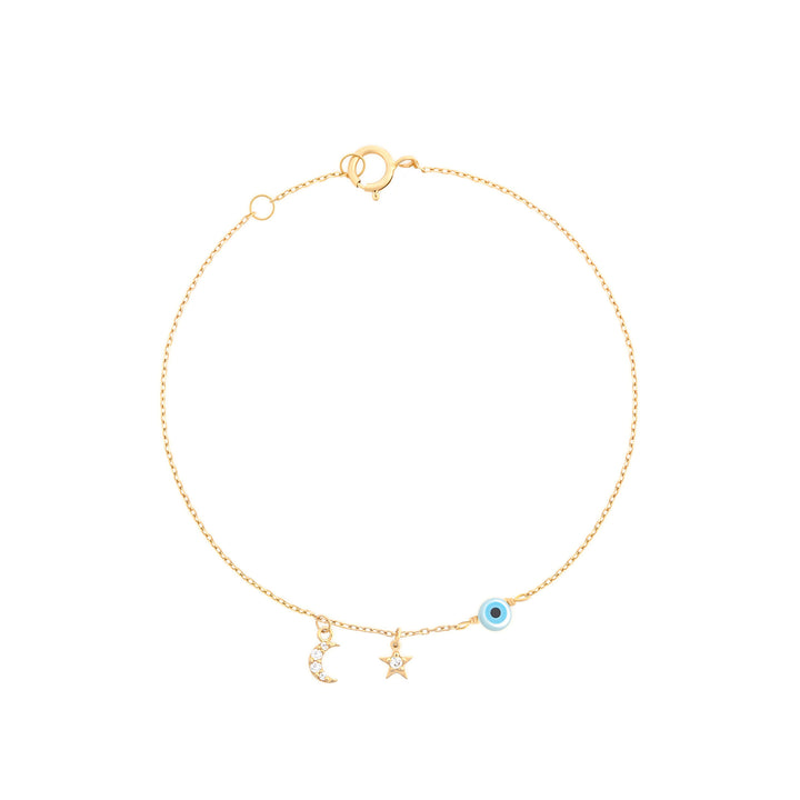 Stjerne Evil Eye Half Måne 18K Guld Armbånd m. Diamanter