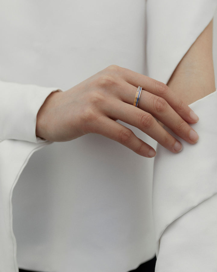 Sunset Boulevard Blue 14K Gold Ring w. Lab-Grown Diamonds