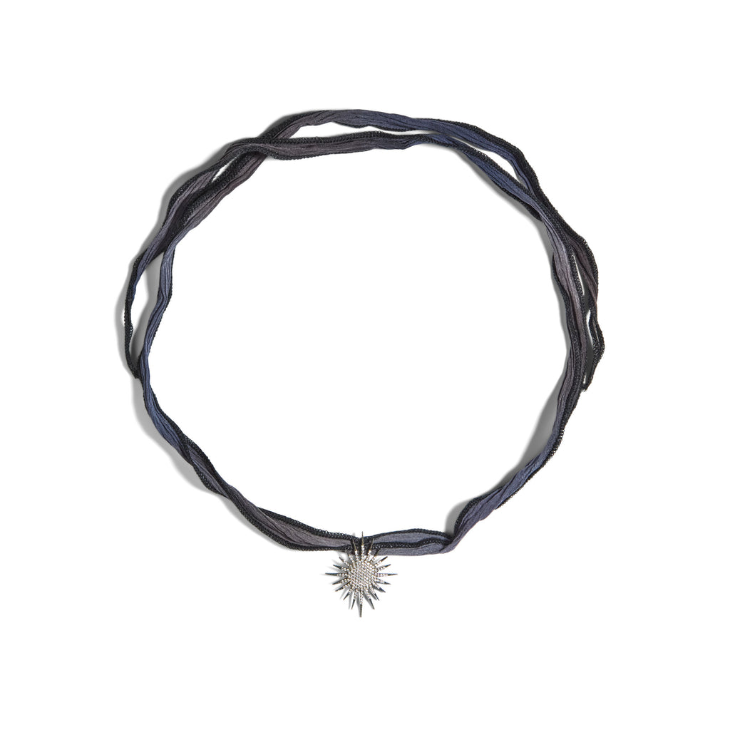 Supernova Blue Ribbon Silver Necklace w. Zirconia