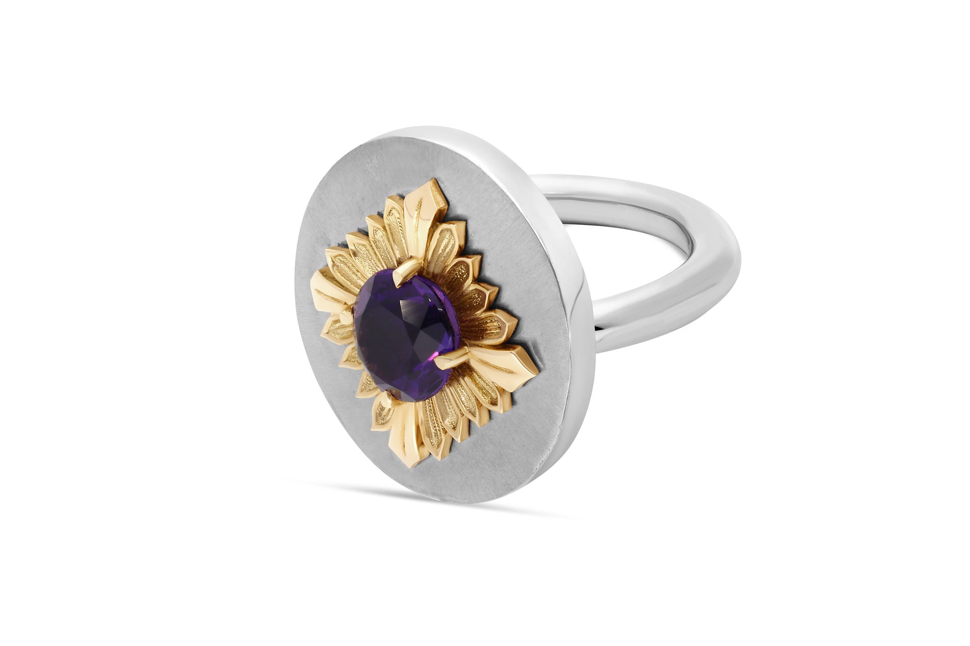 Tag Amethyst 18K Silver & Gold Ring w. Amethyst