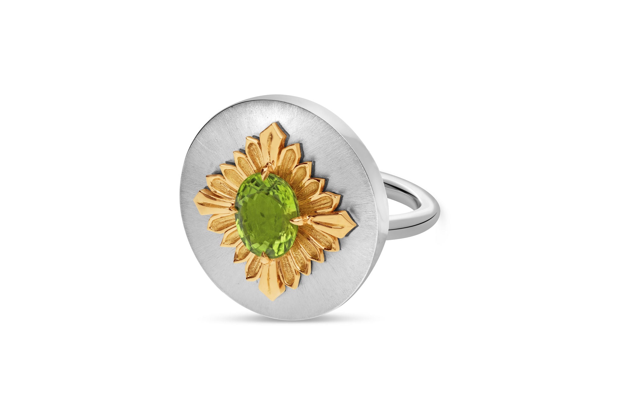 Tag Peridot 18K Silver & Gold Ring w. Peridot