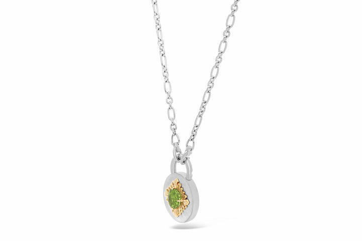 Tag Peridot 18K Silver & Gold Necklace w. Peridot