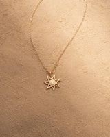 Sun Large 18K Gold Pendant w. 0.011ct Diamond