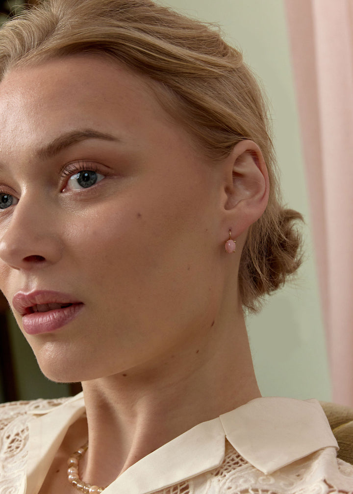 Tournure 10K Gold Earrings w. Pink Opal