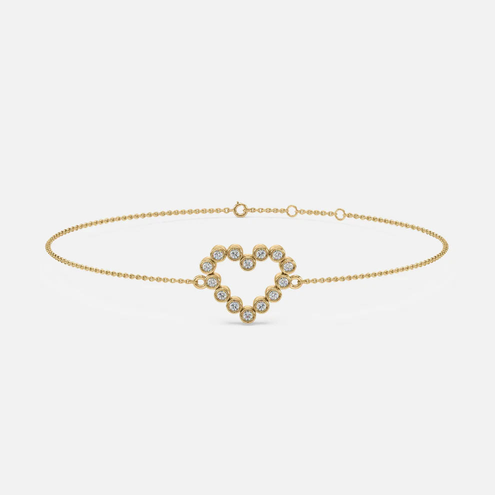 Heart 14K Gold Bracelet w. Diamonds