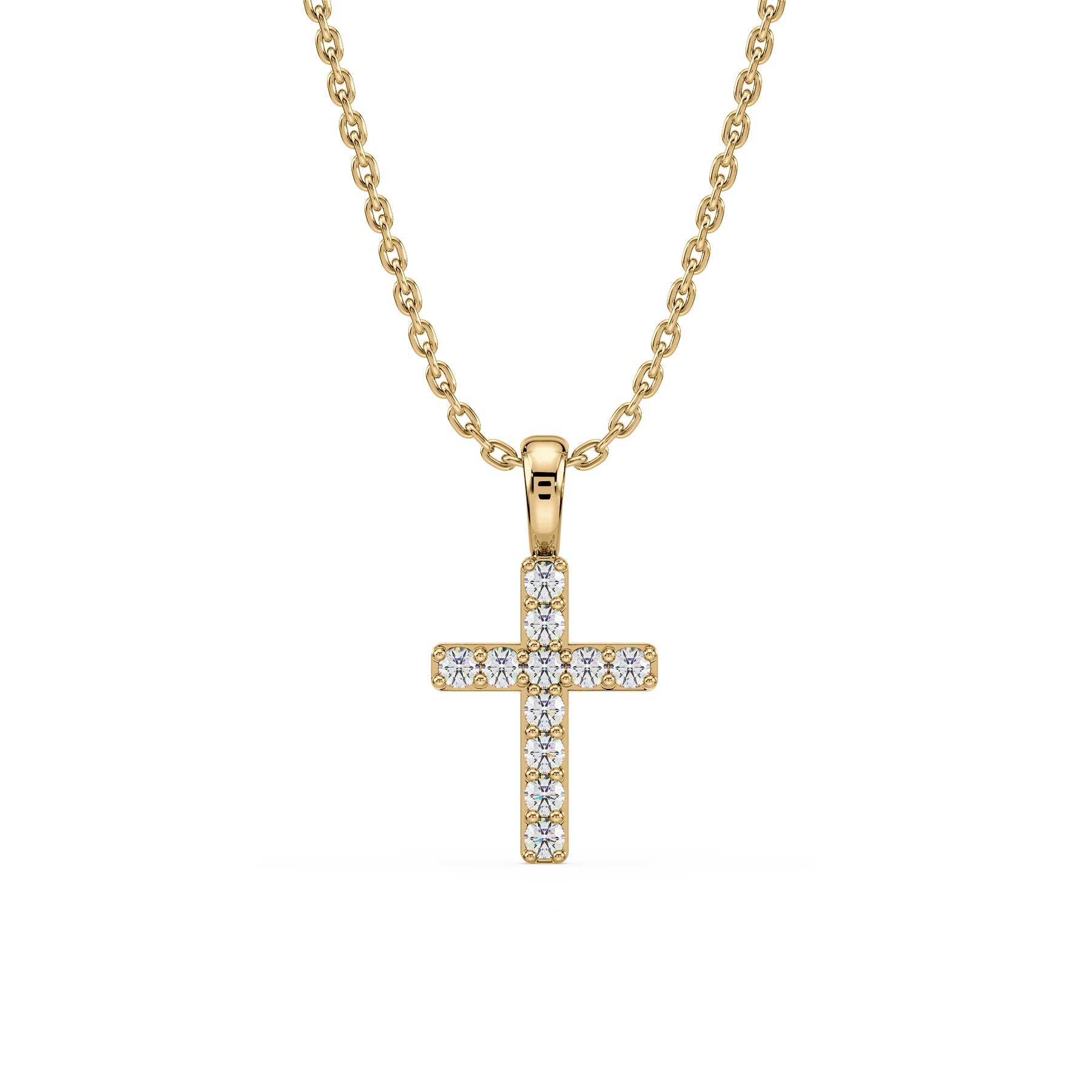 Cross 14K Gold Necklace w. Diamonds
