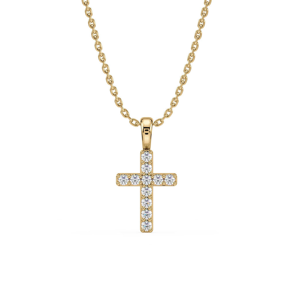 Cross 14K Gold Necklace w. Diamonds