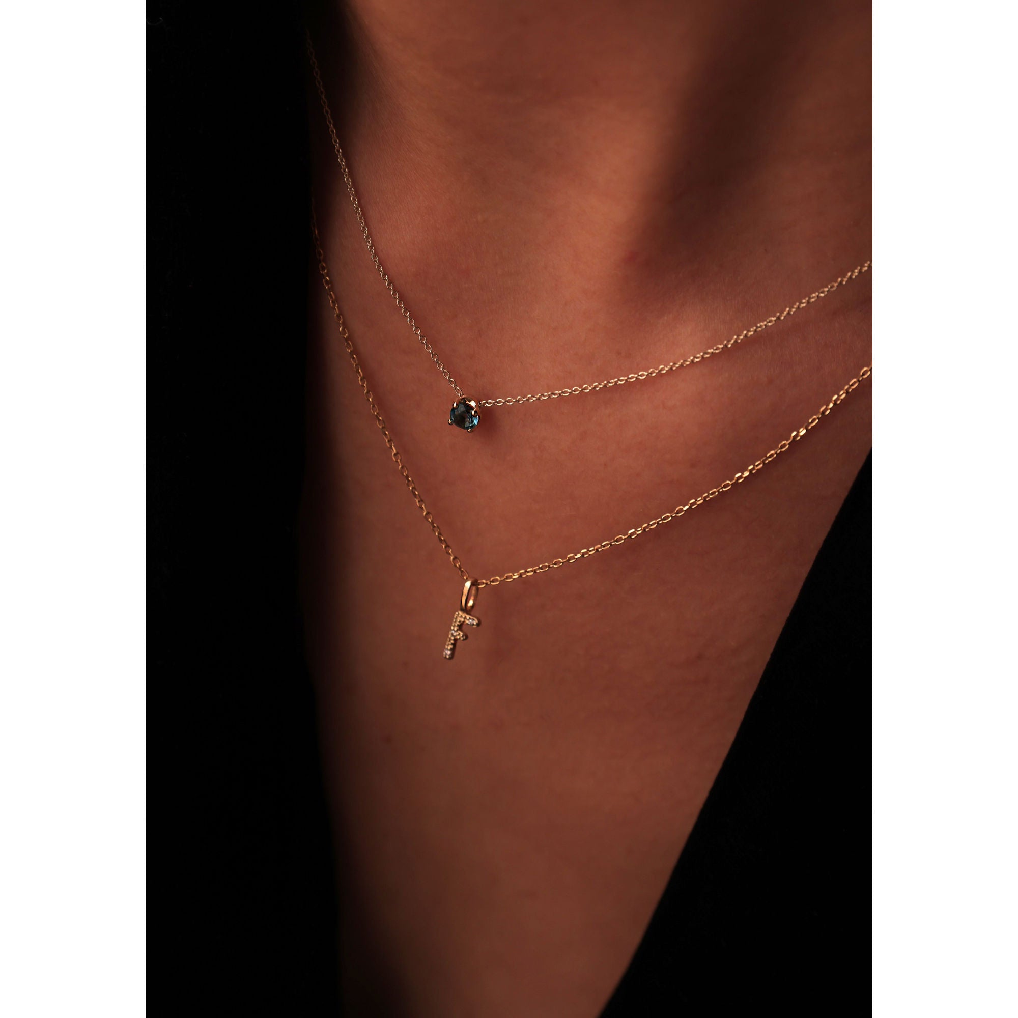 Letter F 10K Gold Pendant w. Diamonds
