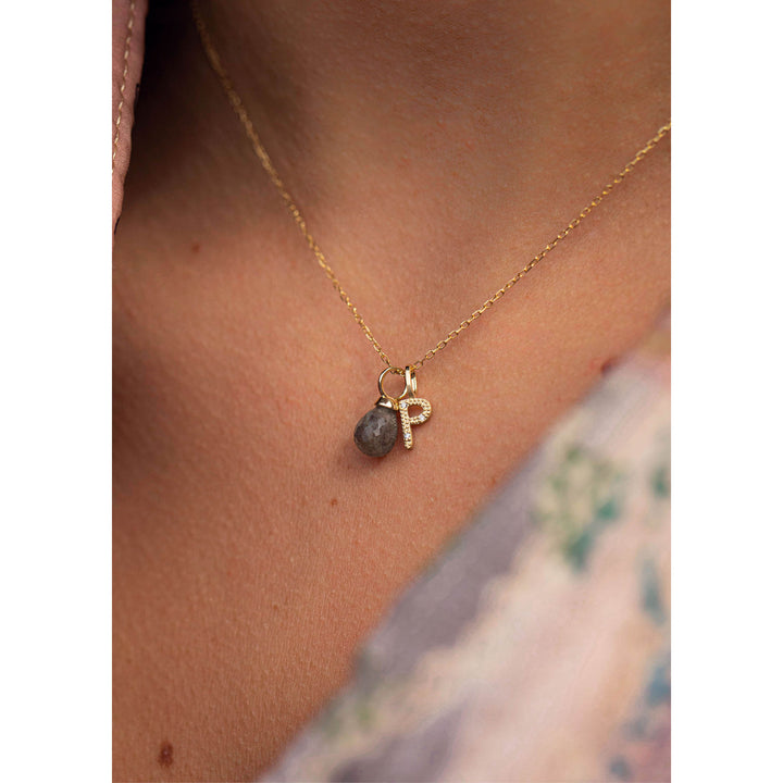 Letter P 10K Gold Pendant w. Diamonds