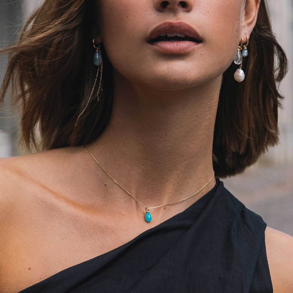 Drop 10K Gold Pendant w. Amazonite