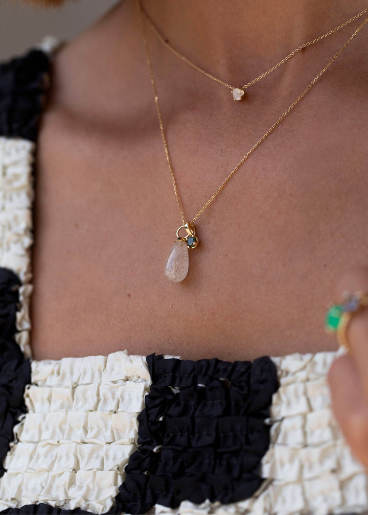 Drop 10K Gold Pendant w. Golden Rutile Quartz