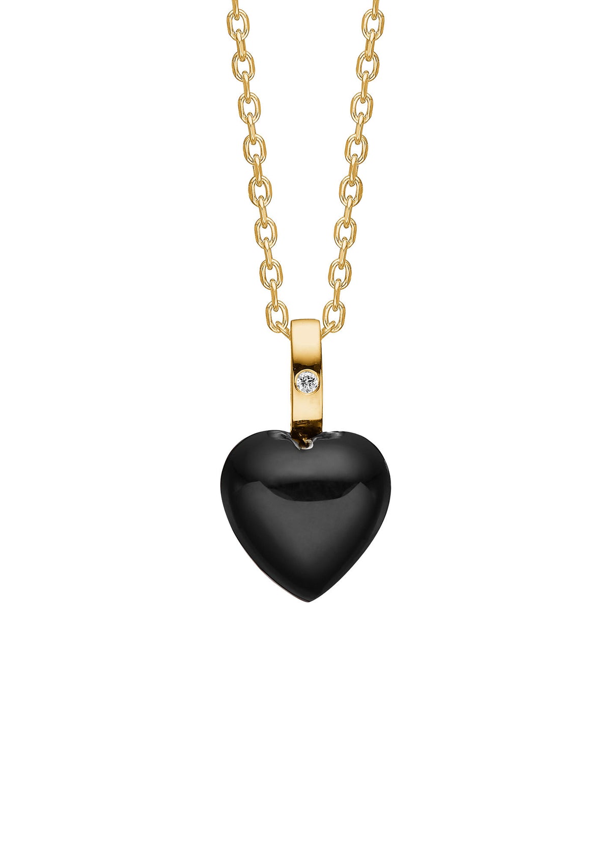 Heart 10K Gold Pendant w. Black Agate & Diamond