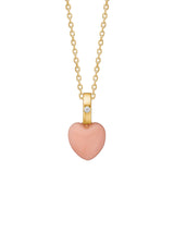 Heart 10K Gold Pendant w. Pink Coral & Diamonds
