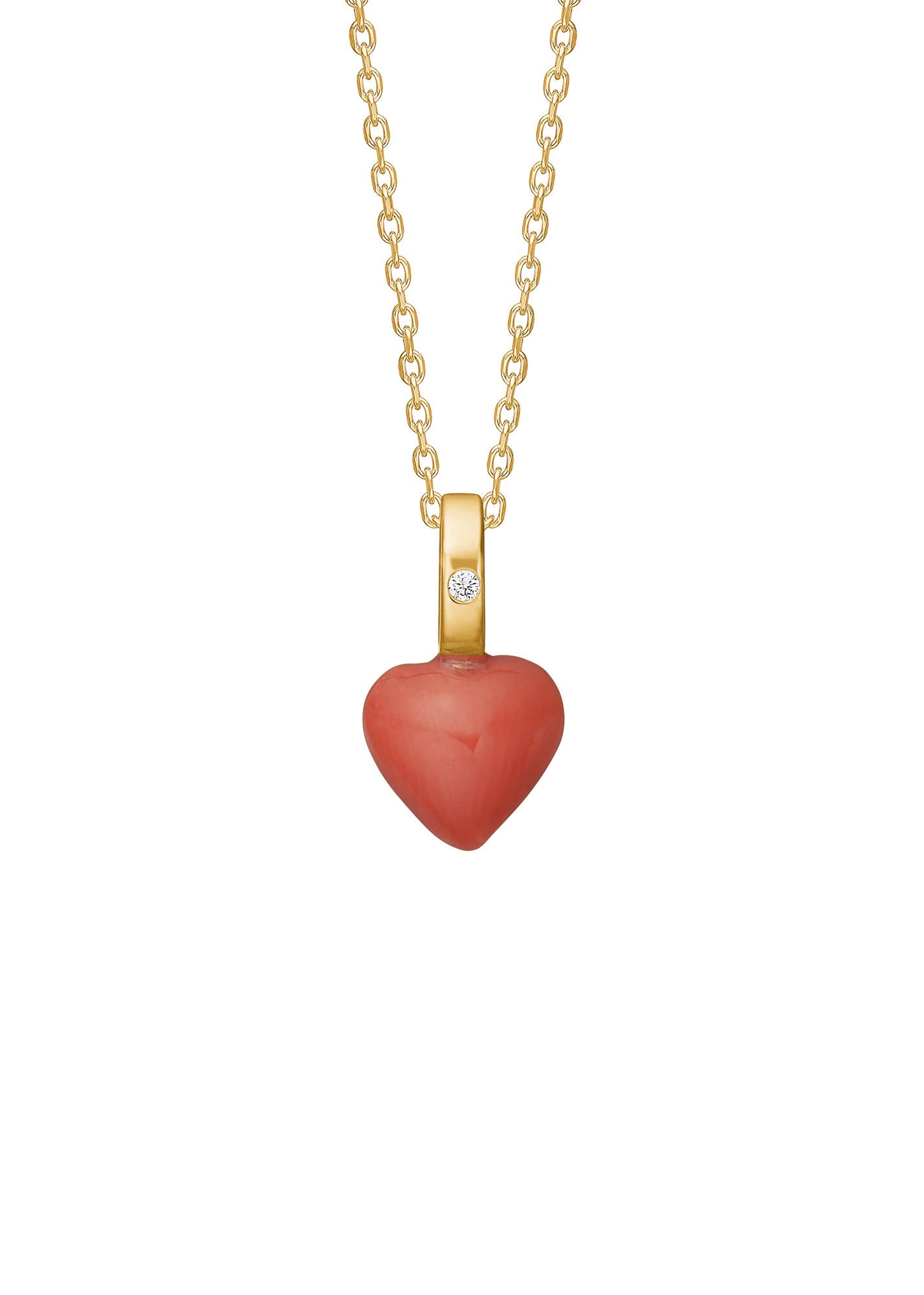 Heart 10K Gold Pendant w. 6mm Red Coral & Diamonds