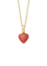 Heart 10K Gold Pendant w. 6mm Red Coral & Diamond