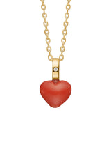 Hjerte 10K Guld Vedhæng m. 8 mm Rød Koral & Diamant