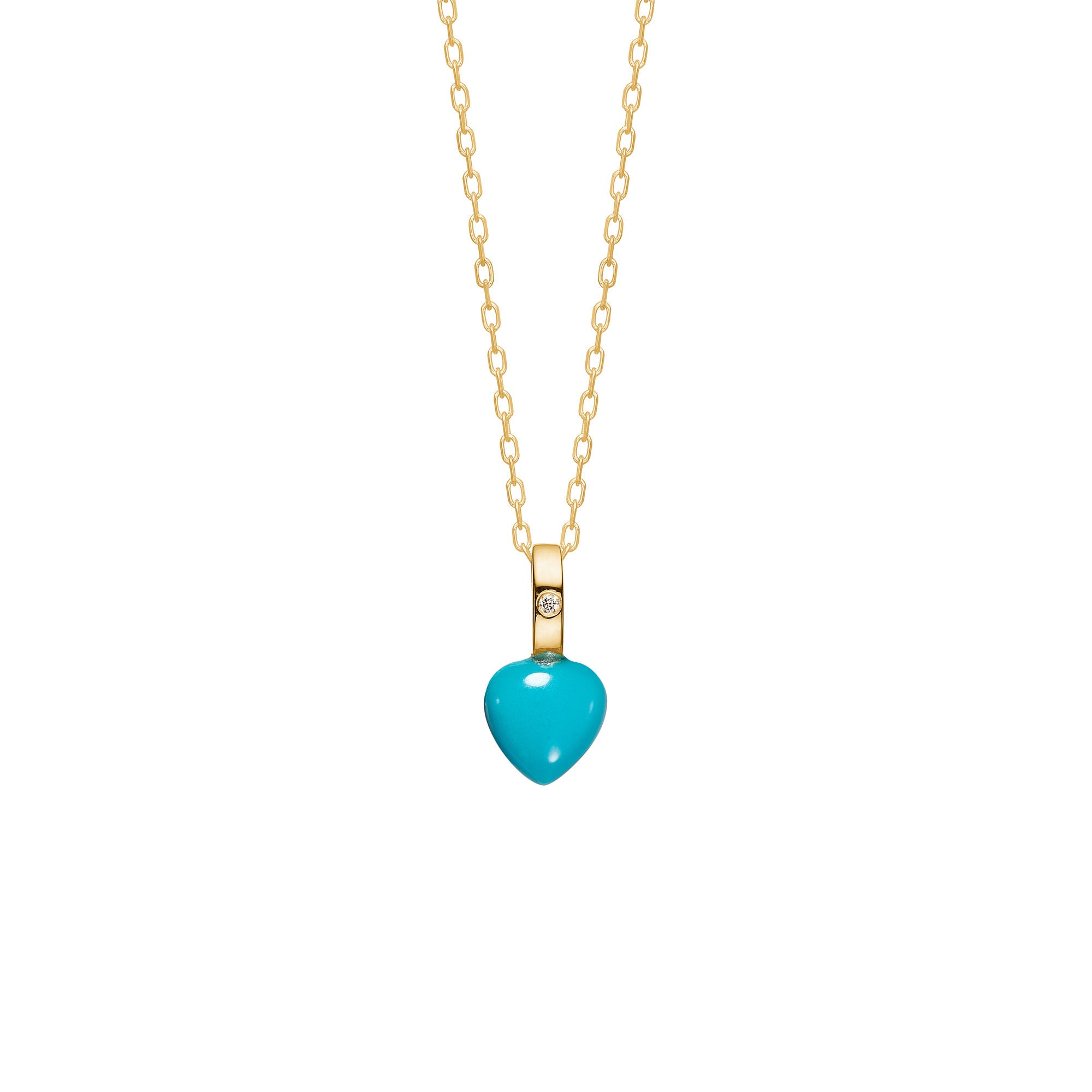 Heart 10K Gold Pendant w. Turquoise & Diamond