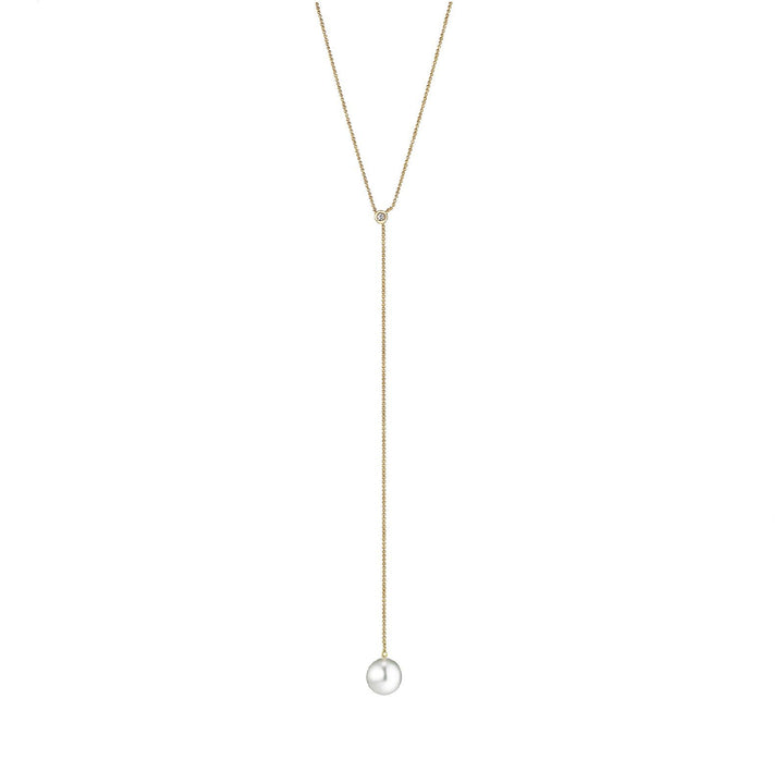 Y 18K Guld Diamant m. Diamant & Ferskvands Perle