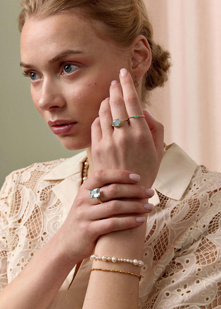 Bubble 10K Gold Ring w. Aquamarine