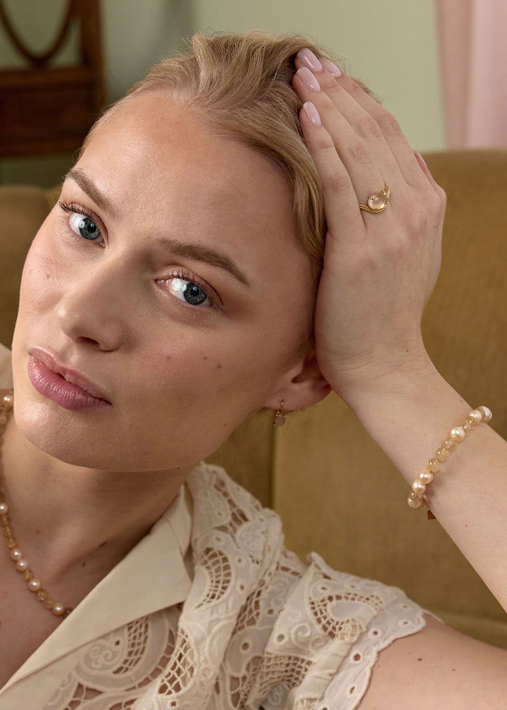 Bubble 10K Guld Ring m. Rosakvarts