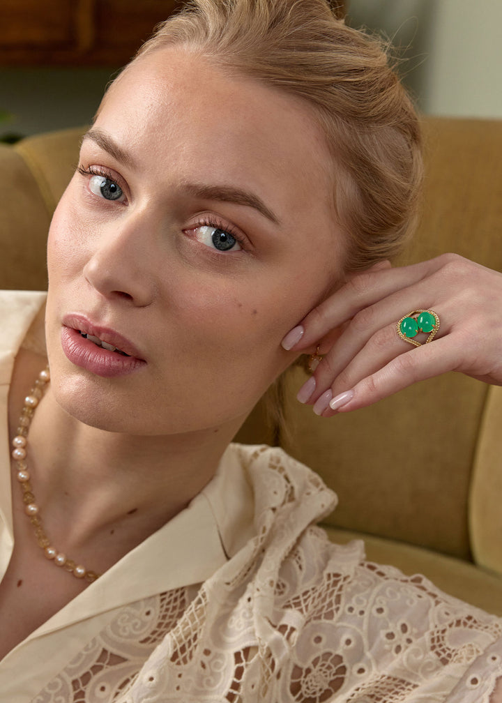 Double Bubble 10K Gold Ring w. Chrysoprases