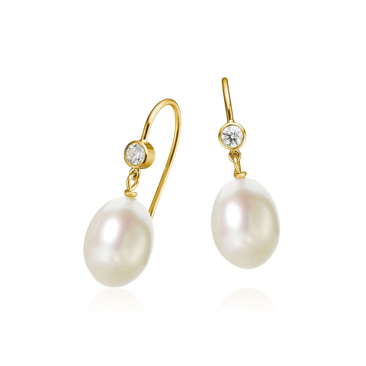 Twinkle 18K Guld Øreringe m. Peler & Diamanter