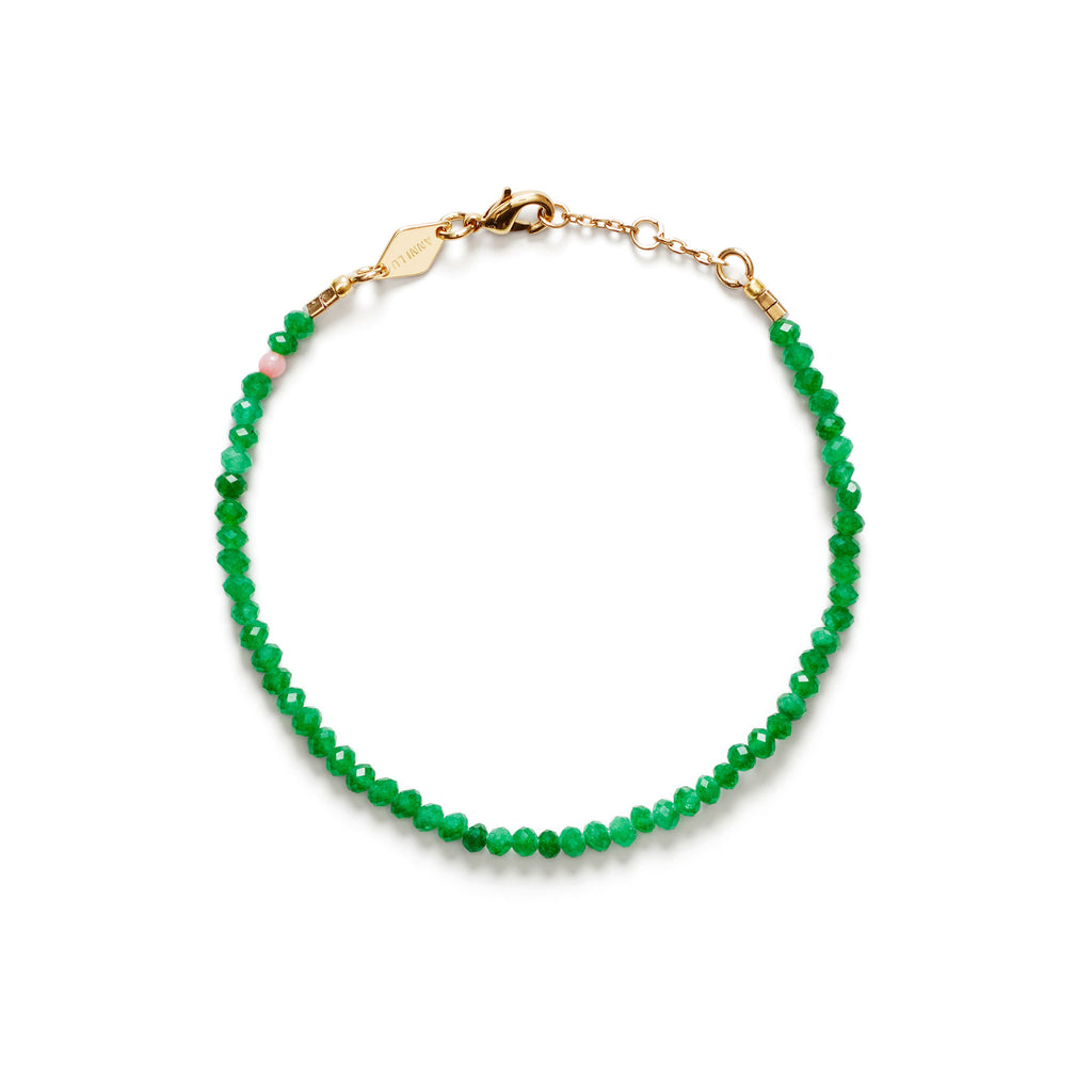 Tan Line Gold Platted Armband W. Grüne Jade