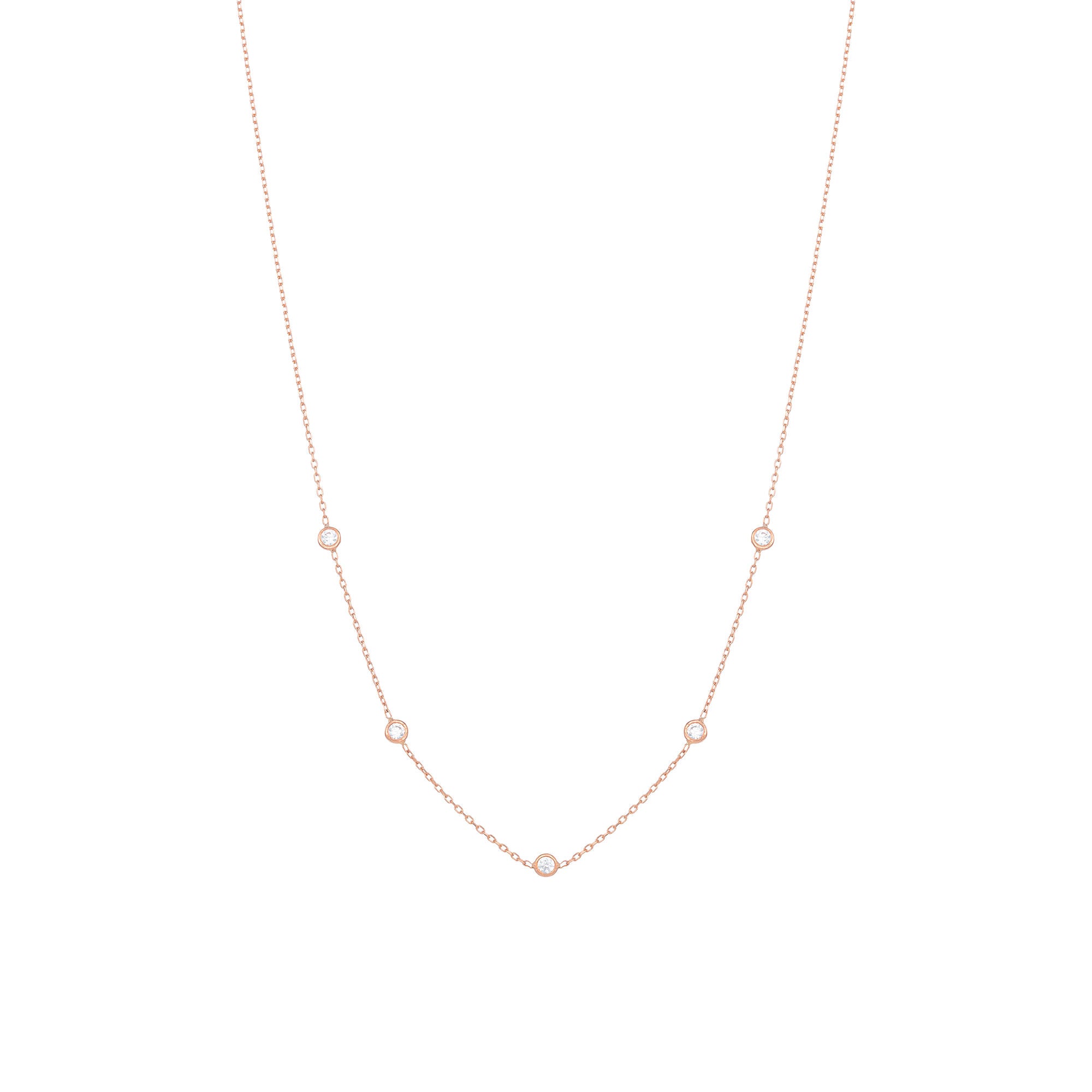 Tiny 18K Rose Gold Necklace w. Diamonds