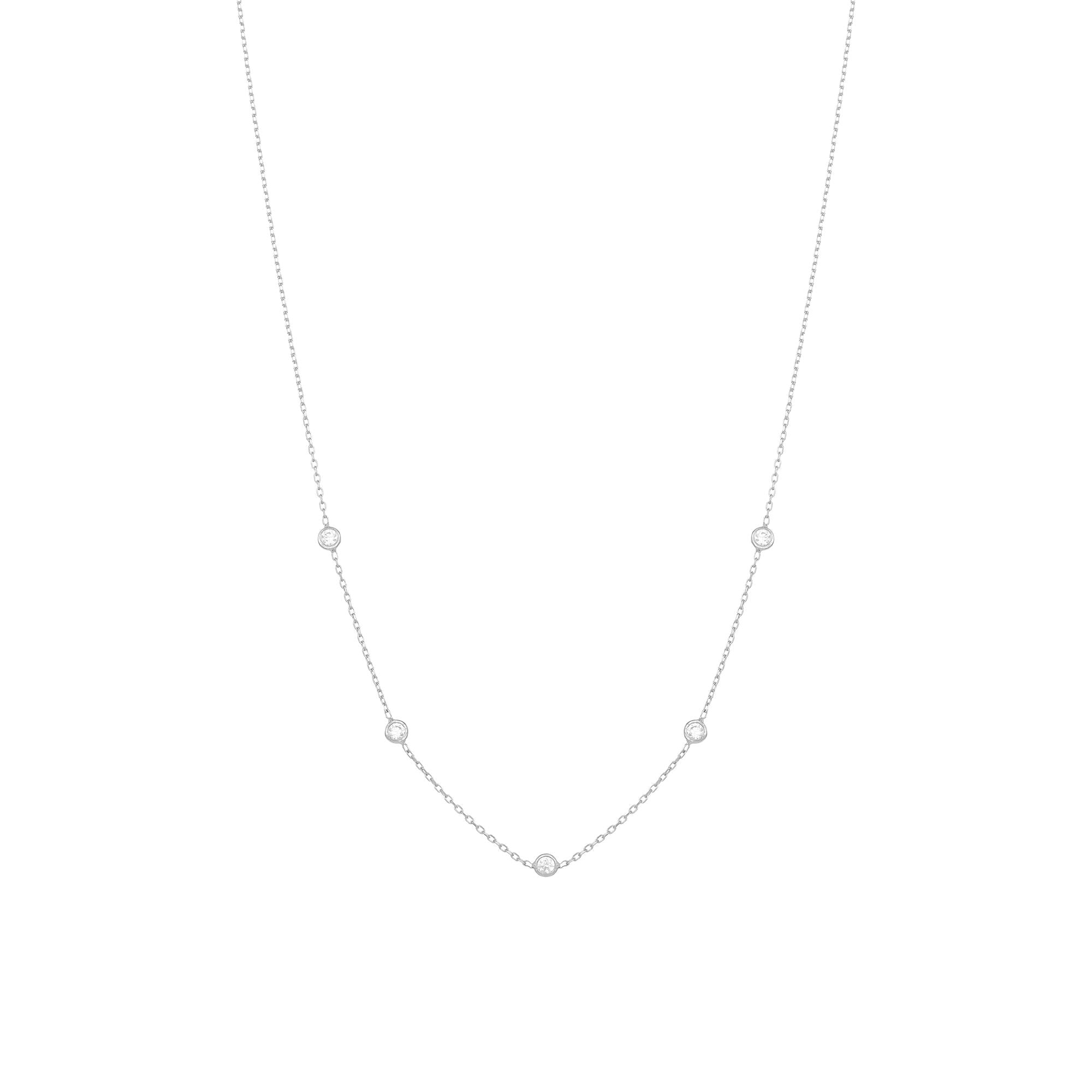 Tiny 18K White Gold Necklace w. Diamonds