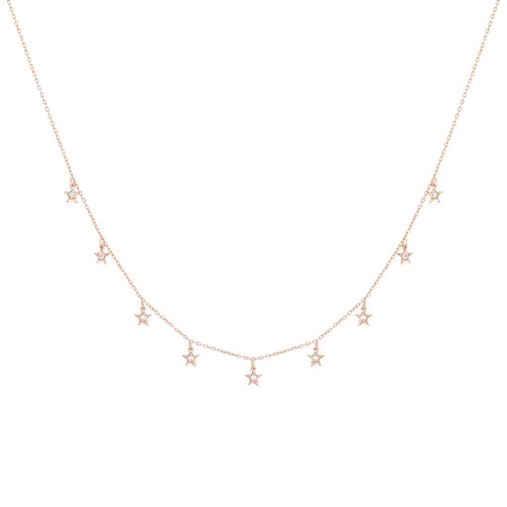 Tiny Star 18K Rose Gold Necklace w. Diamonds