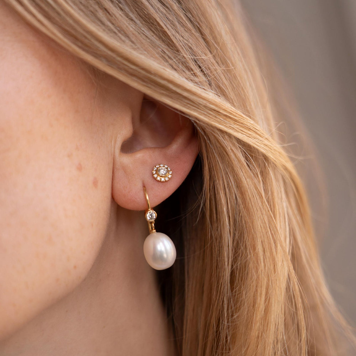 Twinkle 18K goldene Ohrringe m. Perlen & Diamanten