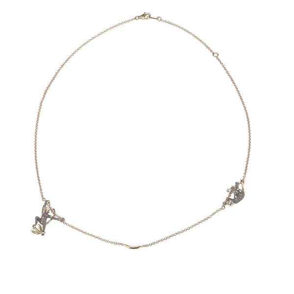 Two Monkey Rosegold, Silver & Gold Chain Necklace w. Diamonds