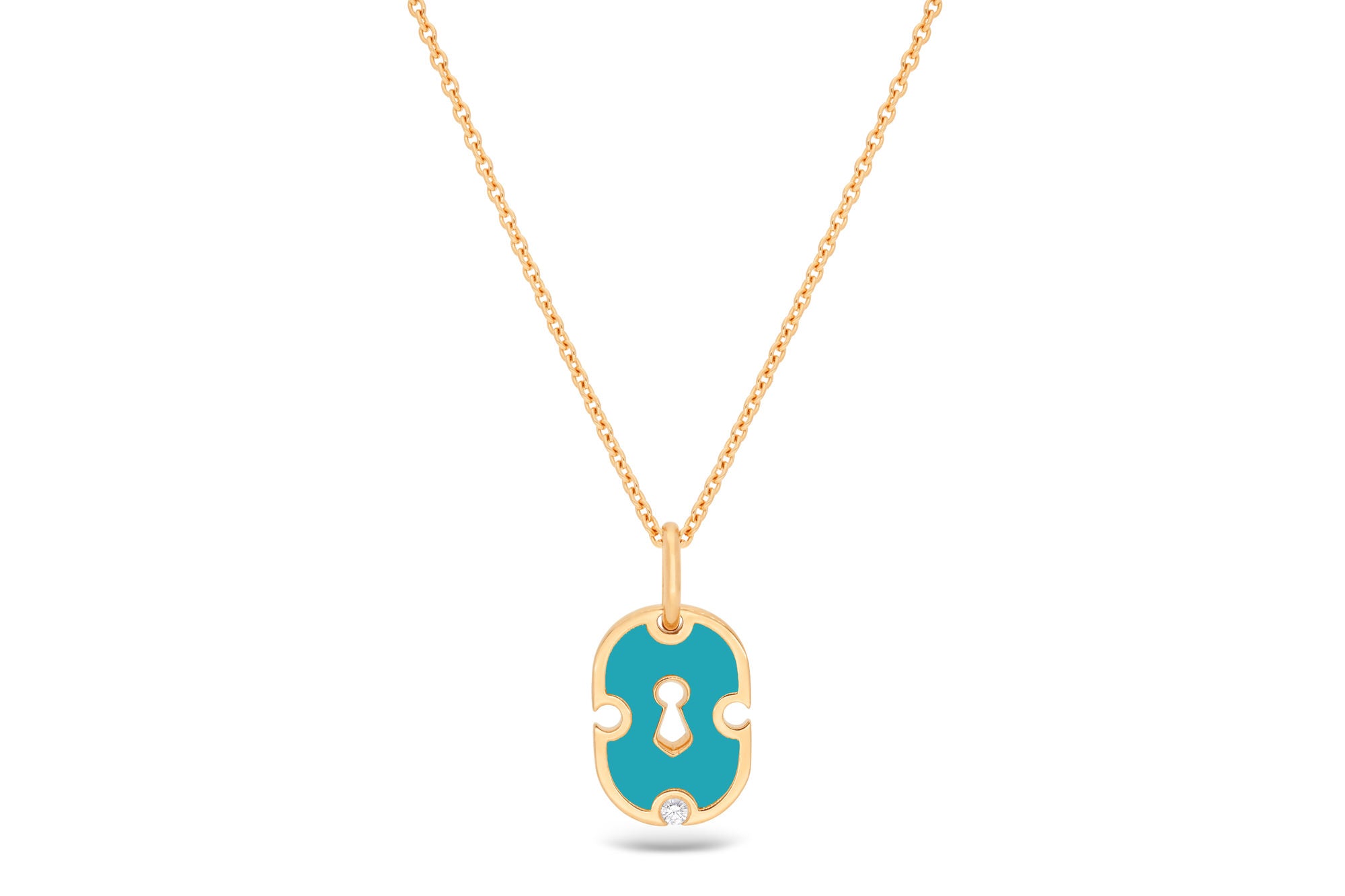 Unlock Cyan Ceramic 18K Gold & Ceramic Necklace w. Diamond
