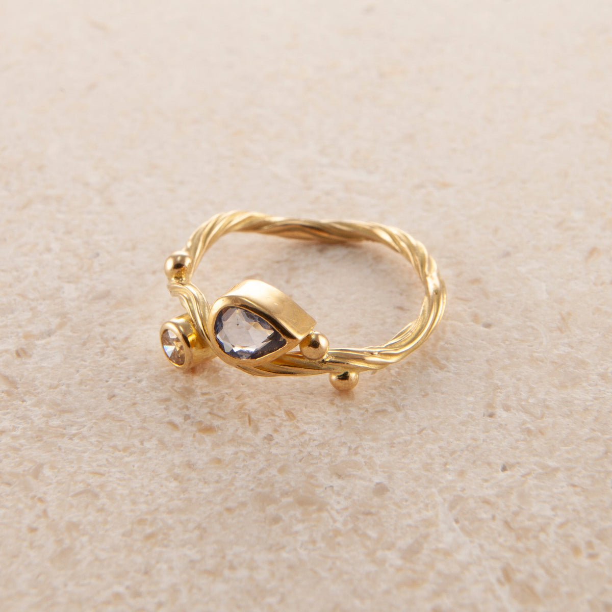 Seafire 18K & 22K Gold Ring w. Sapphire & Champagne Diamond