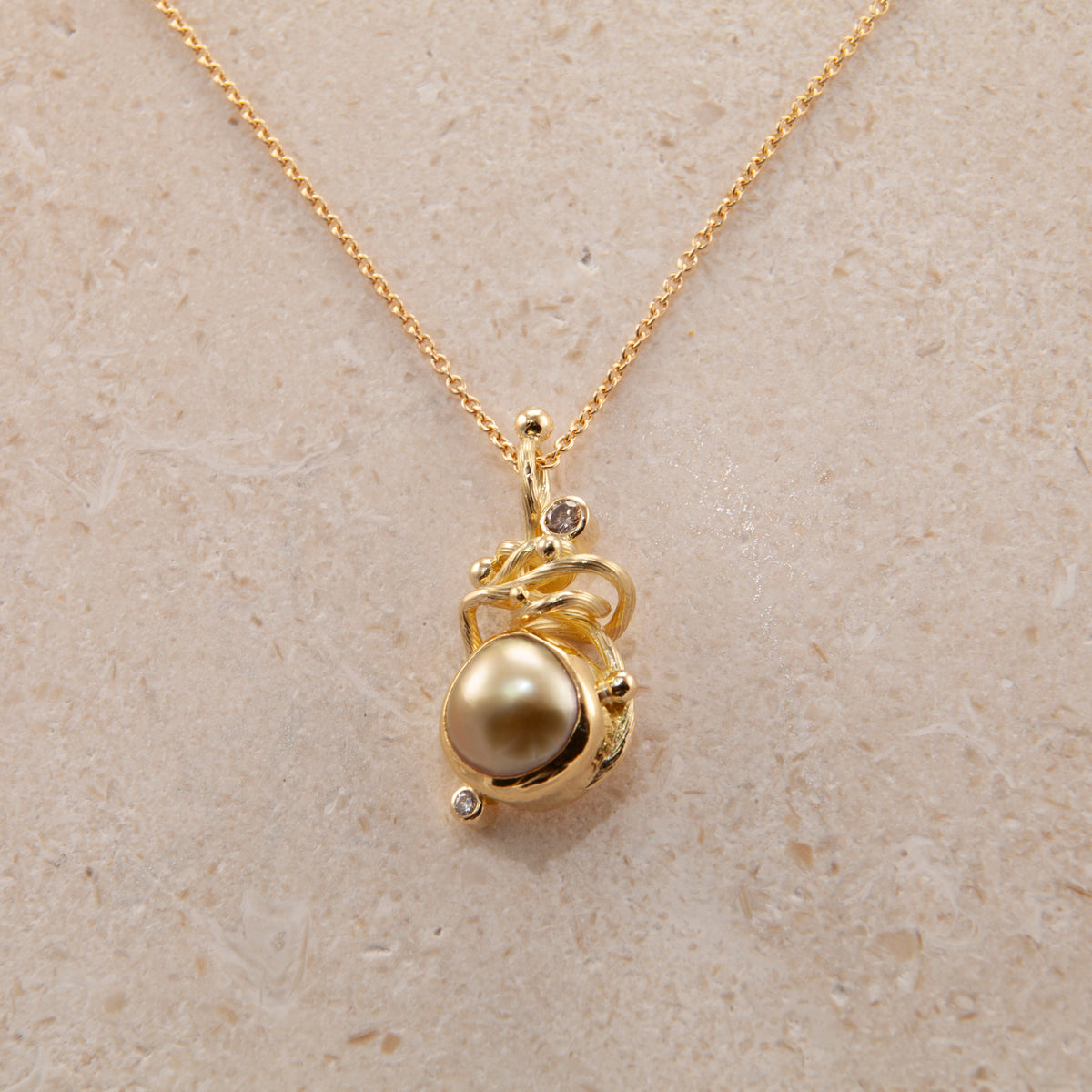 Gone Fishing 18K & 22K Guld Halskæde m. Champagnefarvede Diamanter
