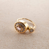 Pavé Cocktail 18K & 22K Gold Ring w. Diamonds & Sapphire
