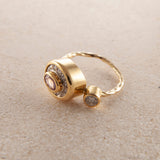 Pavé Cocktail 18K & 22K Gold Ring w. Diamonds & Sapphire