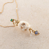Memento Mori 18K & 22K Gold Necklace w. Emeralds & Sapphires