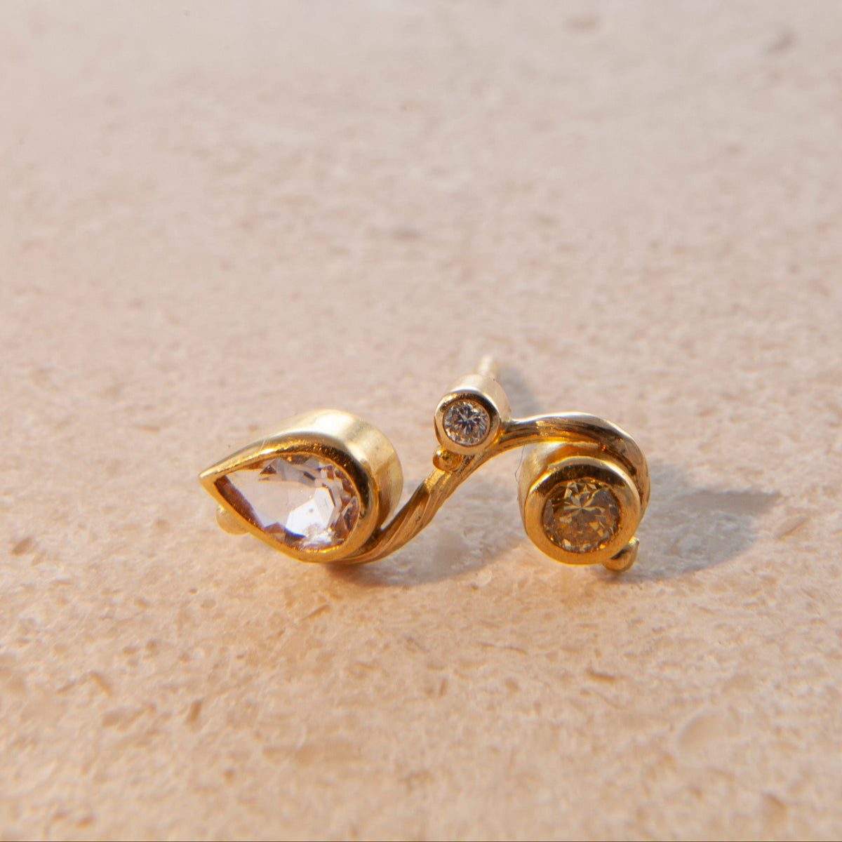 Seafire 18K & 22K Gold Earring w. Morganite & Diamonds