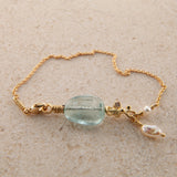 Seafire 18K & 22K Guld Armbånd m. Keshi Perle, Akvamarin & Diamant