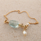 Seafire 18K & 22K Gold Bracelet w. Keshi Pearl, Aquamarine & Diamond