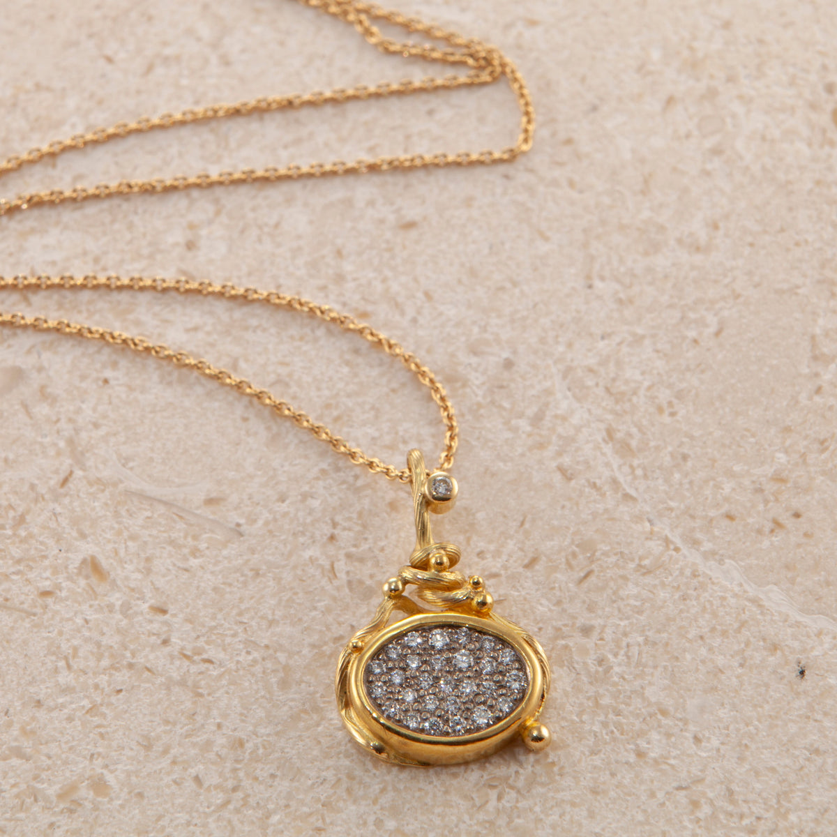 Large Gone Fishing 18K & 22K Gold Necklace w. Diamonds