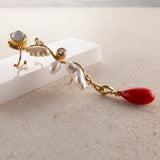 Filuka 18K & 22K Gold Earring w. Coral, Pearl & Diamonds