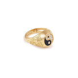 Yin Yang Small Signet 18K Gold Ring w. Lab-Grown Diamonds