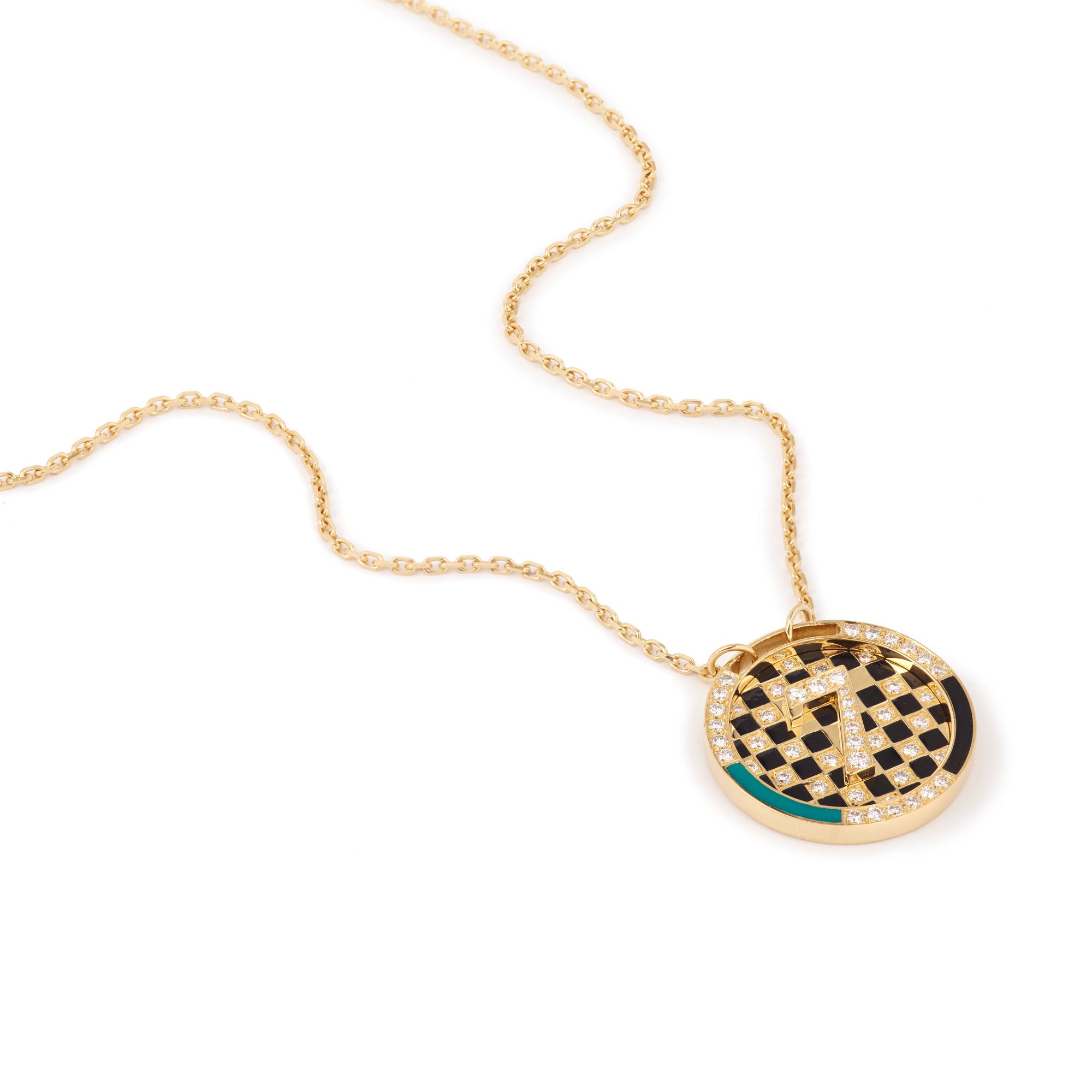 Medal Chess 18K Gold Necklace w. Lab-Grown Diamonds