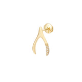 Wishbone Semi Paved mono 18K Gold Earring w. Lab-Grown Diamonds