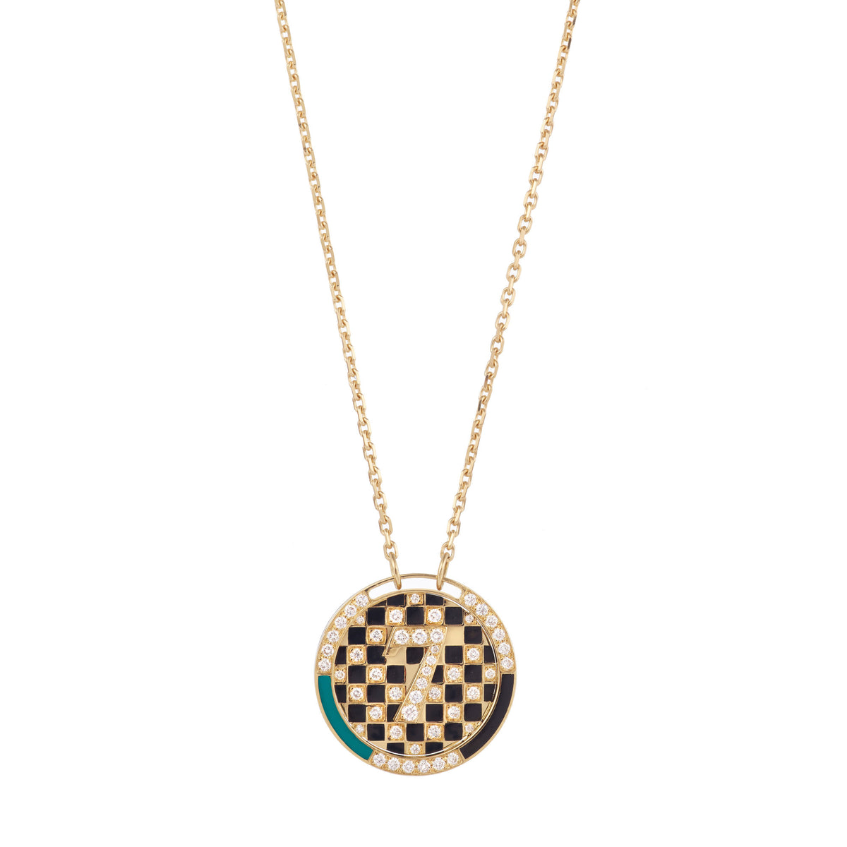 Medal Chess 18K Gold Necklace w. Lab-Grown Diamonds