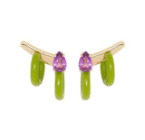 Double Loop 9K Gold Hoops w. Amethyst
